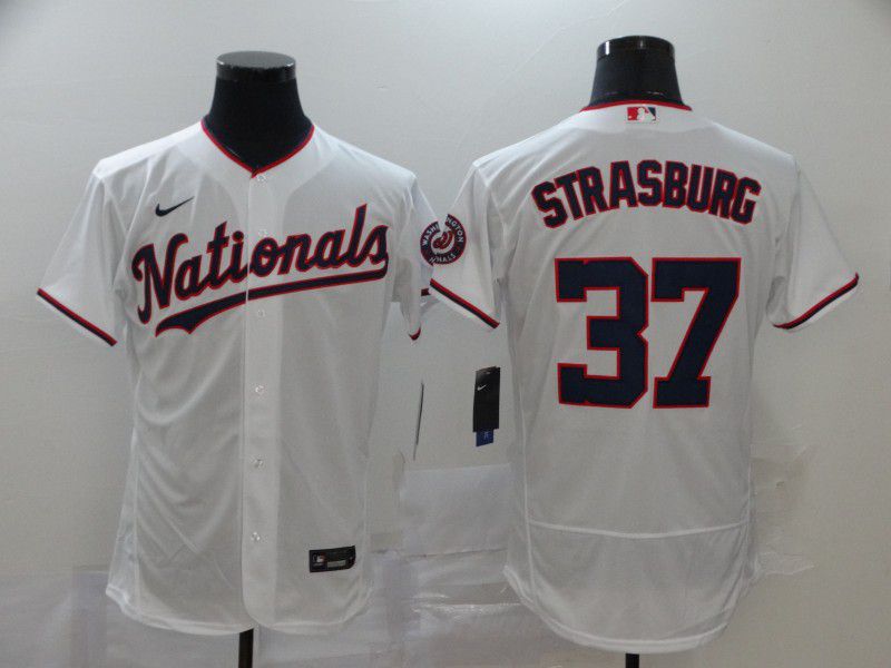 Men Washington Nationals #37 Strasburg White Nike Elite MLB Jerseys